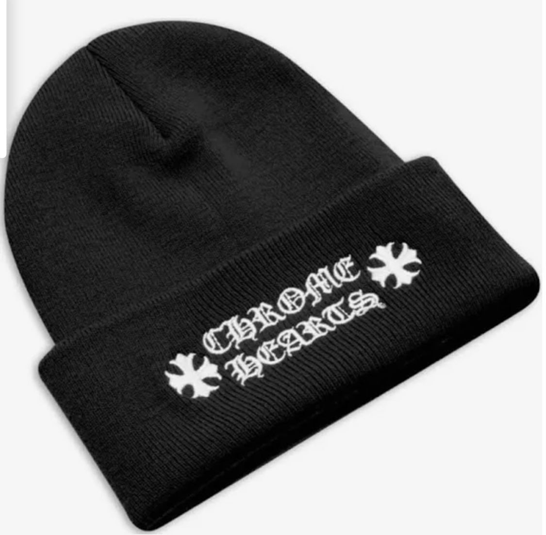 Chrome heart top beanie